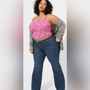 Torrid Challis Corset Top Pink Floral Spaghetti Strap Smocked Back Crop Size 2X👍